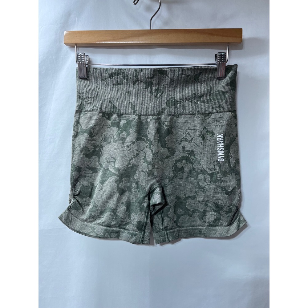 Gymshark Adapt Camo Seamless‎ Shorts Womens Green Grey High Waisted Athletic S